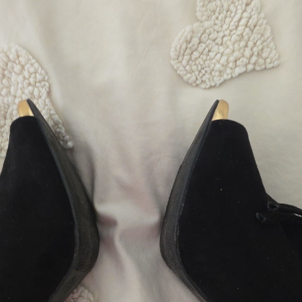 Mossimo Supply Co. Black Suede Peep-Toe Ankle Boots with Gold Trim - Picture 14 of 14
